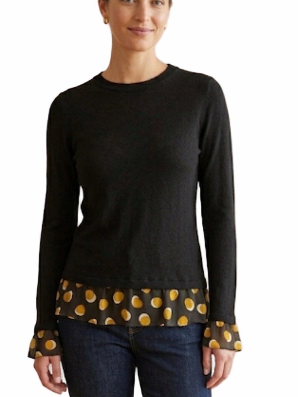 Kachel x Anthropologie Black Polka Dot Tie-Back Sweater Size 4 Chic Pullover